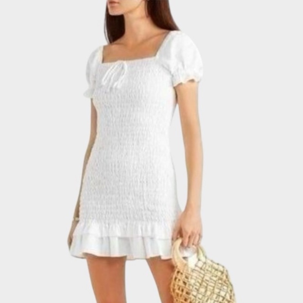 Faithfull The Brand Cette Shirred Linen Mini Bodycon Dress In Ivory Women's Sz M